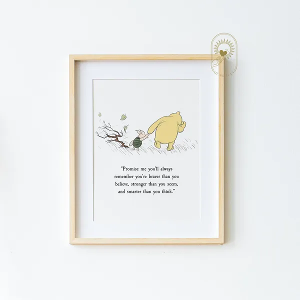 Winnie the Pooh Christening Nursery Art, Vintage Quote Print