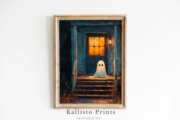 Cozy Front Porch Halloween Art Print, Spooky Autumn Scene
