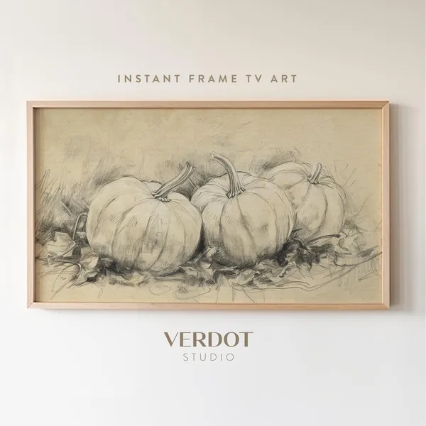 Vintage Pumpkin Sketch Fall Art Print, Halloween Decor