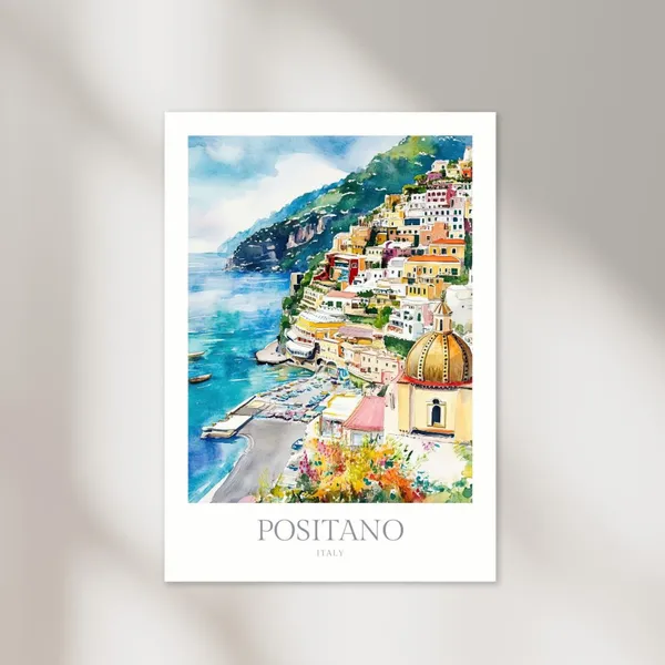 Positano Watercolor Poster, Italy Travel Art Print