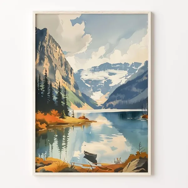 Lake Louise Watercolor Painting Alberta Canada Art Print