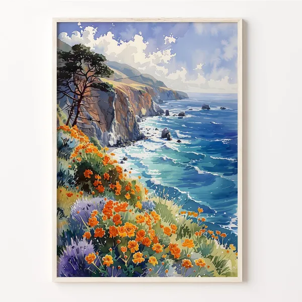 Big Sur Watercolor Painting Travel Poster