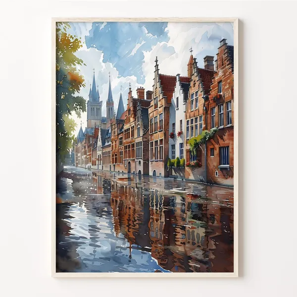 Bruges Watercolor Travel Poster, Belgium Wall Decor