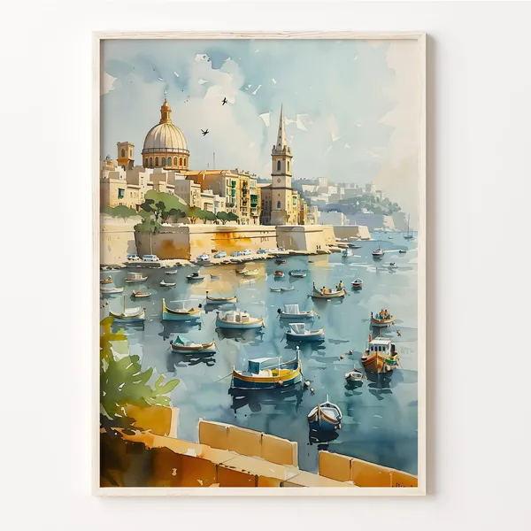 Valletta Watercolor Painting Malta Travel Poster