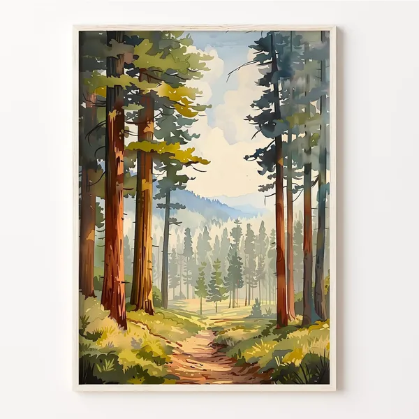 Muir Woods Watercolor Travel Poster, California