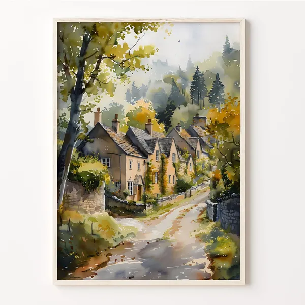 Cotswolds Watercolor Landscape Art Print