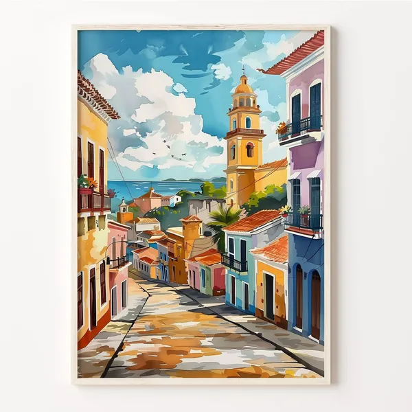 Salvador Watercolor Travel Poster, Brazil Wall Art