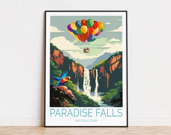 Paradise Falls Travel Poster, National Park Waterfall