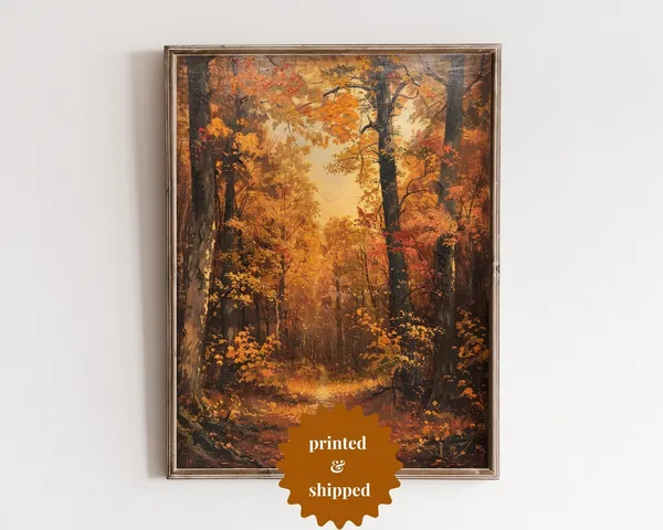 Autumn Forest Vintage Style Painting, Fall Decor Art Print