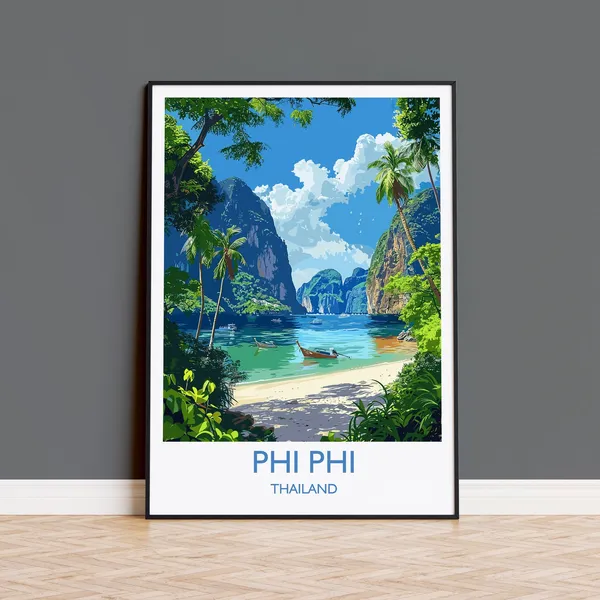 Phi Phi Travel Poster, Thailand Island Landscape