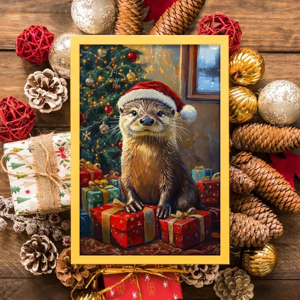 Christmas Santa Hat Otter Poster, Funny Holiday Print