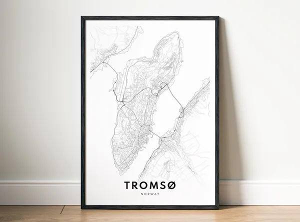 Troms Norway Map Poster, Black And White Travel Poster