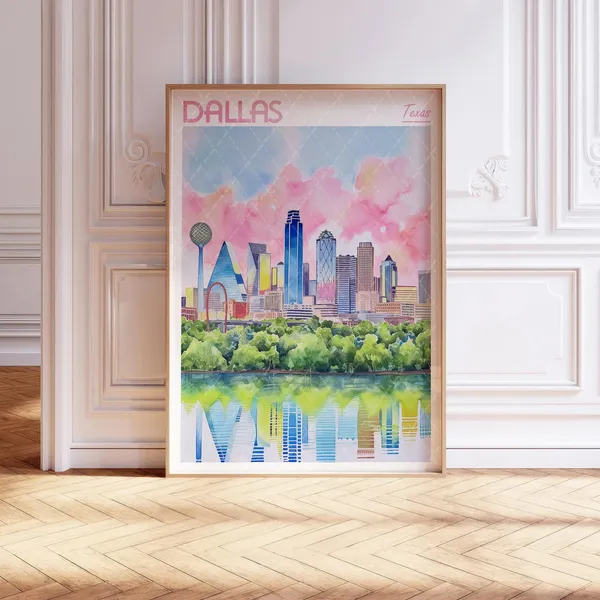 Dallas Texas Watercolor Travel Poster Art Print