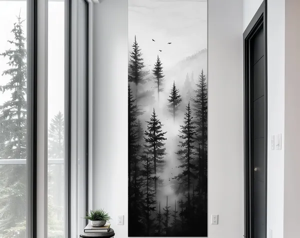 Foggy Forest With Coniferous Pines, Art Print