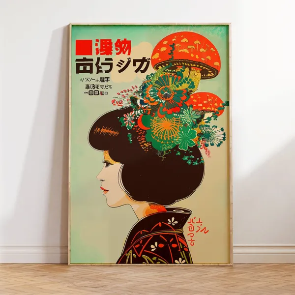 Vintage Style Japanese Psychedelic Mushroom Poster