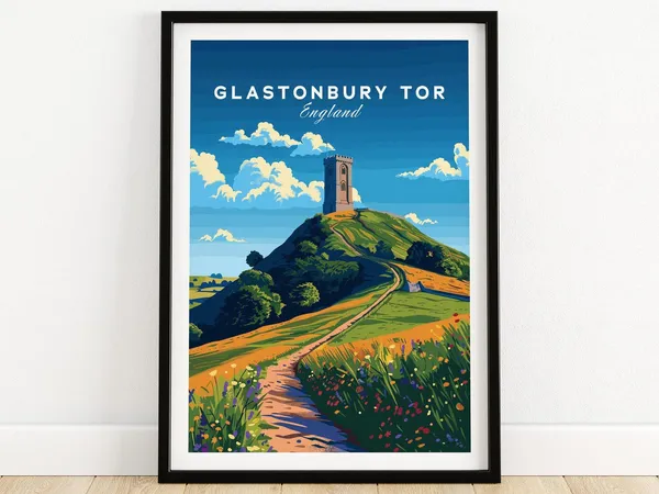 Glastonbury Tor Travel Poster, England Art Print