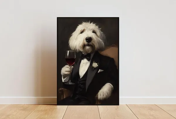 Old English Sheepdog in Tuxedo Portrait Art Print