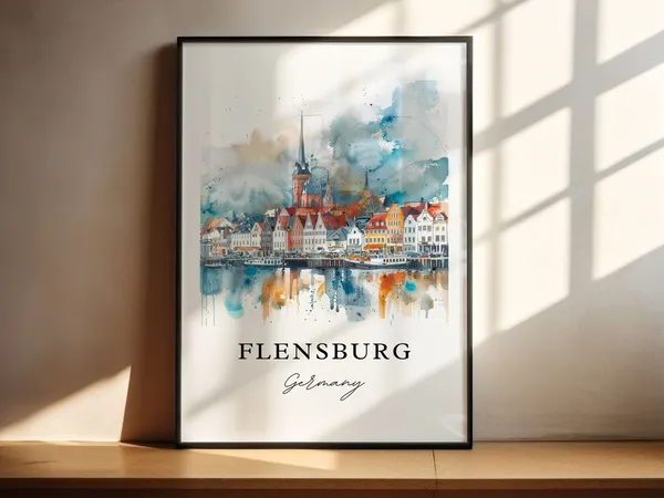 Flensburg Germany Watercolor Travel Poster, Art Print