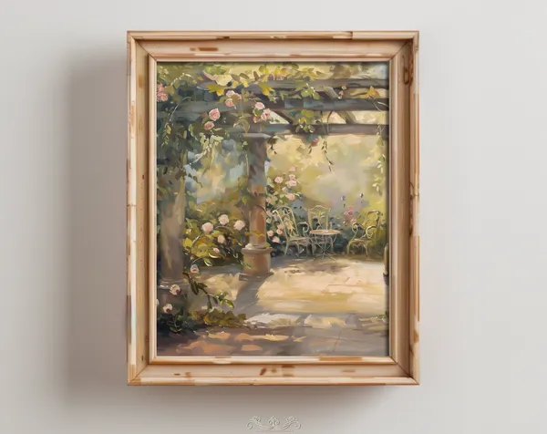 Countryside Garden Landscape, Rustic Vintage Art Print