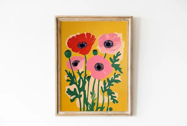 Poppy Botanical Art Print, Vintage Minimalist Decor