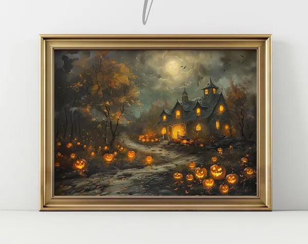 Haunted House Dark Moody Halloween Wall Art Print