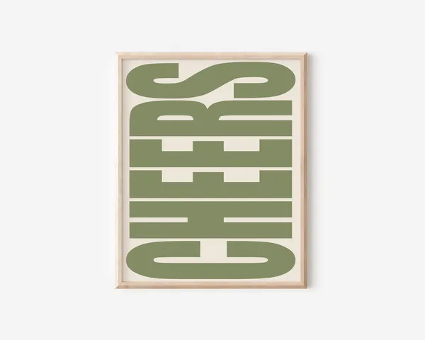 Cheers Typography Poster, Retro Green Bar Decor
