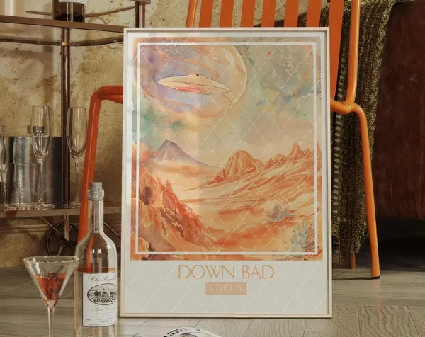 Down Bad Song Watercolor Poster, Subtle Music Art