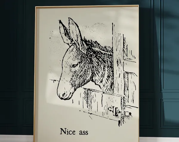 Vintage Donkey Bathroom Art Print, Minimalist Decor
