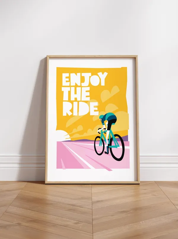 Cycling Art Print, Mid-Century Style Bicycle Decor