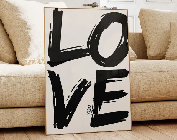 Black and White Love You Retro Art Print
