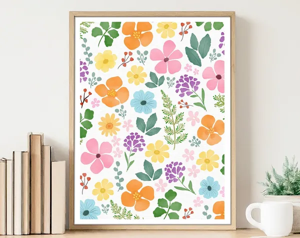Pink Orange Wildflowers Watercolor Botanical Art Print