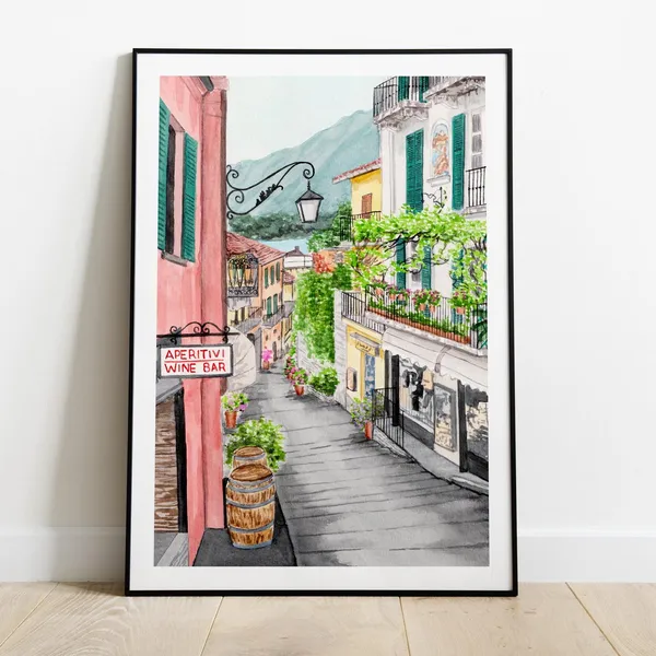 Bellagio Watercolor Travel Poster, Italy Landscape