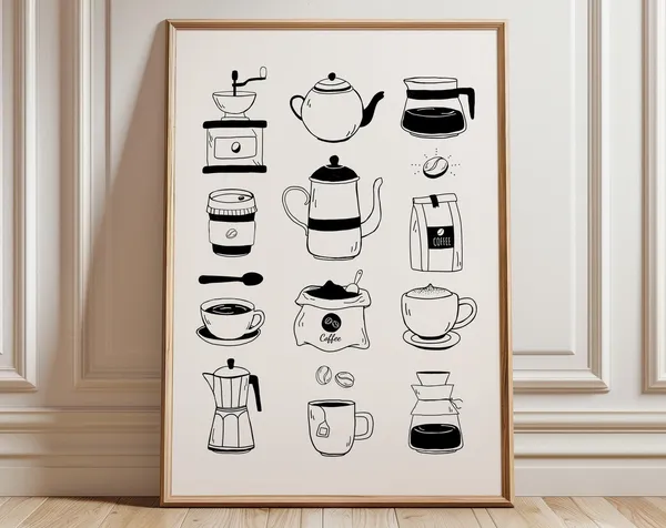 Coffee Bar Prints Kitchen Wall Art, Neutral Decor