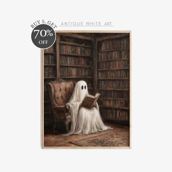 Ghost Vintage Library Halloween Art Print