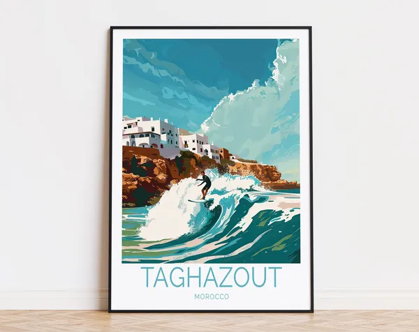 Taghazout Travel Poster, Morocco Coast Art Print