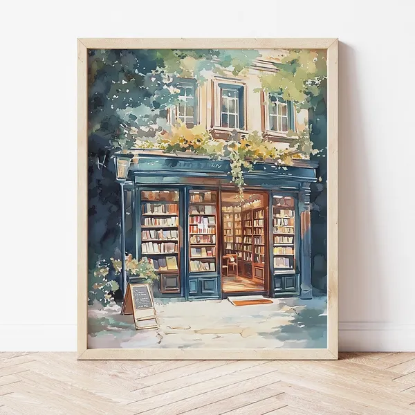 New York Bookshop Watercolor Art Print