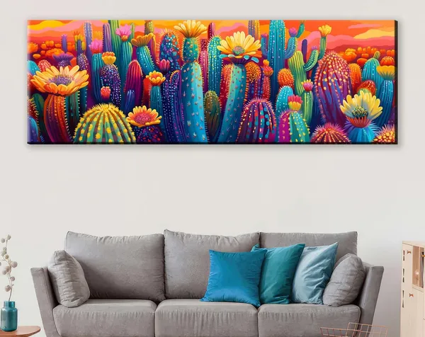 Desert Saguaro Bloom Panoramic Wall Art Print