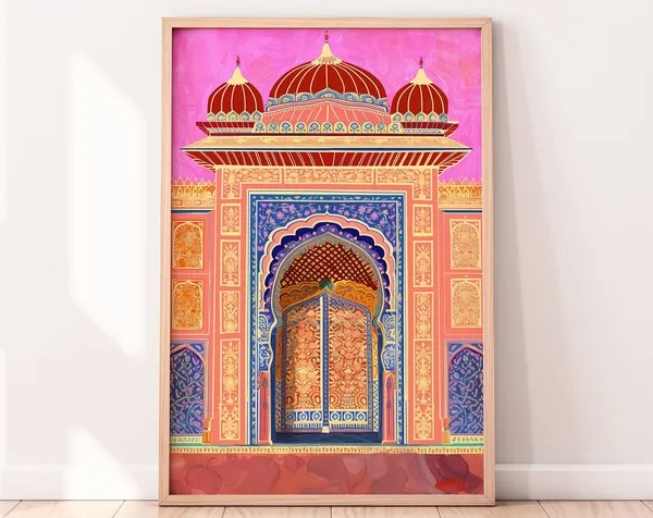 Jaipur Patrika Gate Travel Poster, Indian Palace Gate