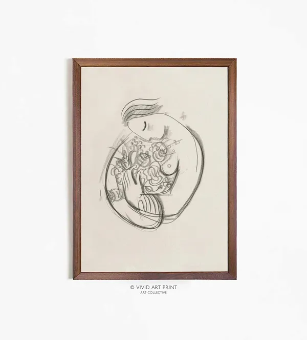 A Girl With Flowers, Vintage Art Deco Print