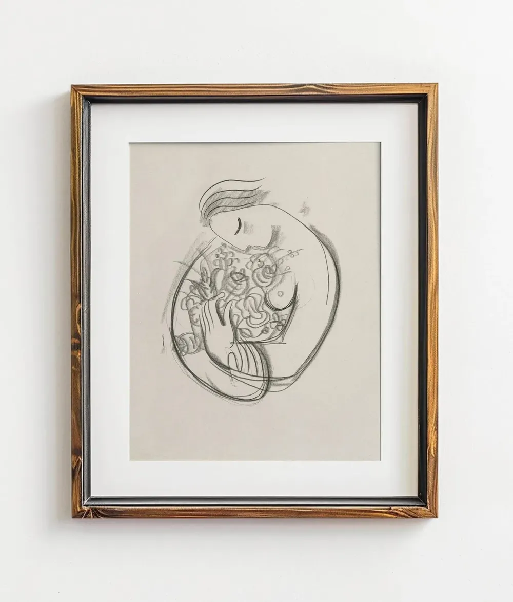 A Girl With Flowers, Vintage Art Deco Print - Image 2