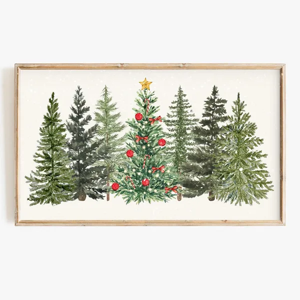 Christmas Tree Watercolor Art Print, Minimalist Holiday Decor