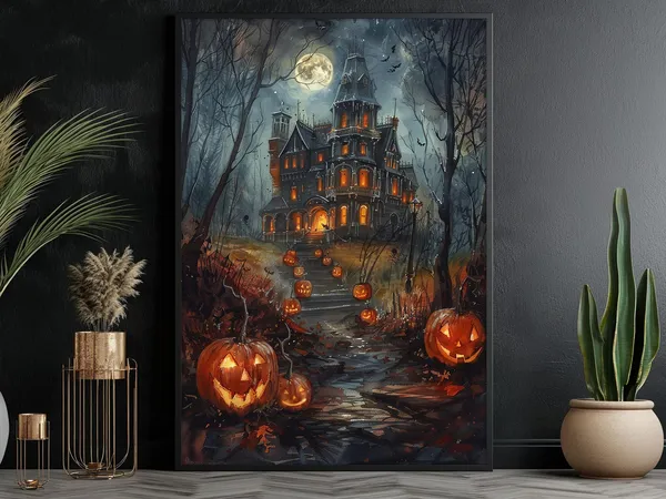Dark Haunting Castle Halloween Poster Print