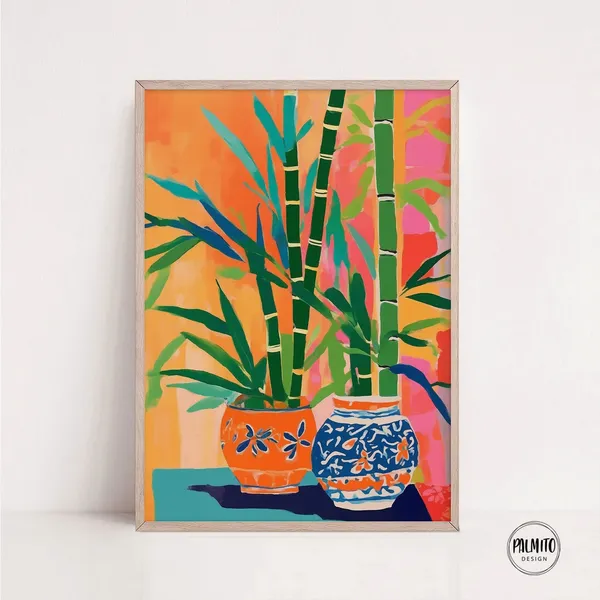 Colorful Gouache Pots Art Print, Bold Bright Colors
