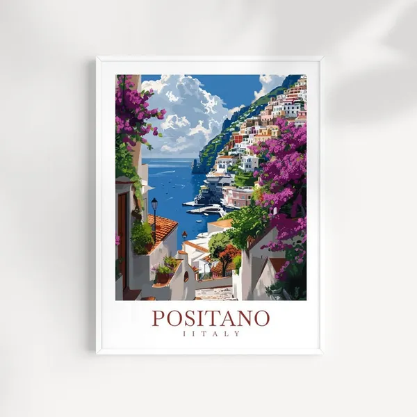 Positano Travel Poster, Italy Wall Art Decor