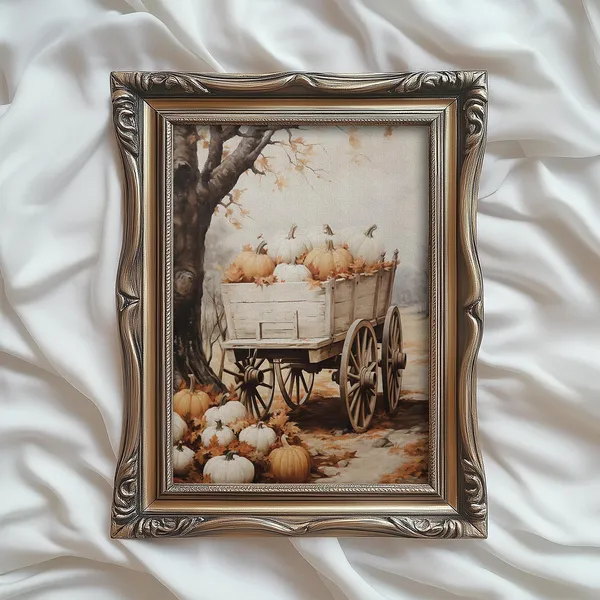 Vintage Autumn Pumpkins In A Wagon Art Print