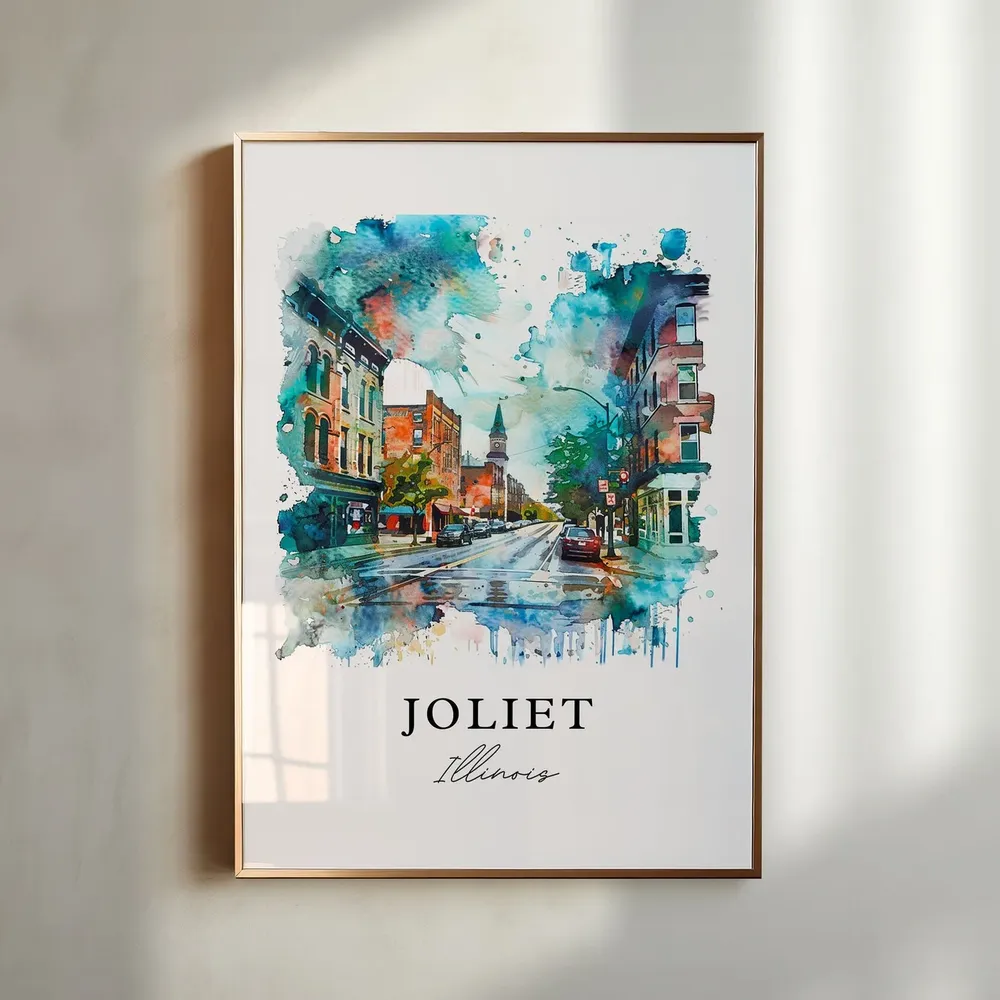 Joliet Illinois Watercolor Travel Poster, Housewarming