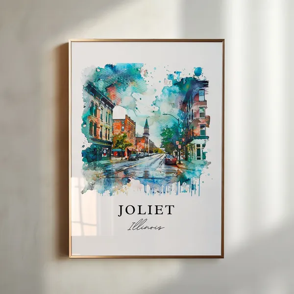 Joliet Illinois Watercolor Travel Poster, Housewarming