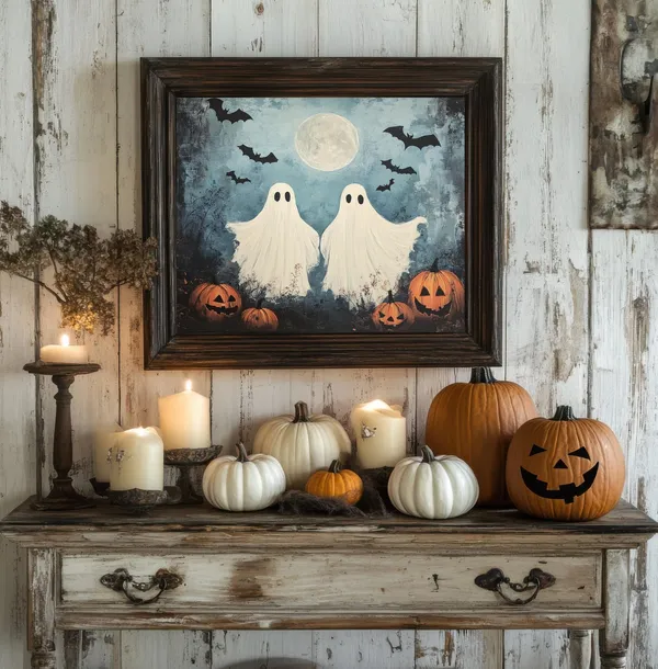 Old Fashioned Spooky Ghosts Painting, Vintage Style Art Print