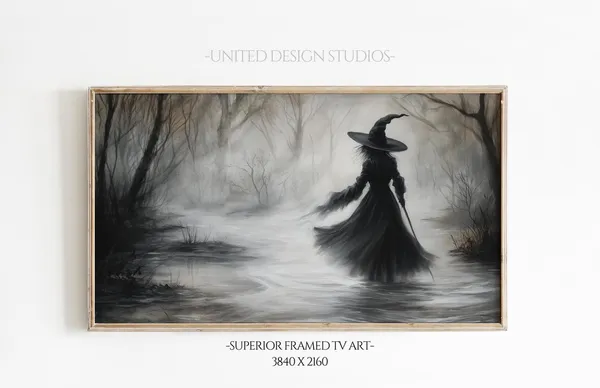 Halloween Witch Rustic Art Print, Spooky Decor