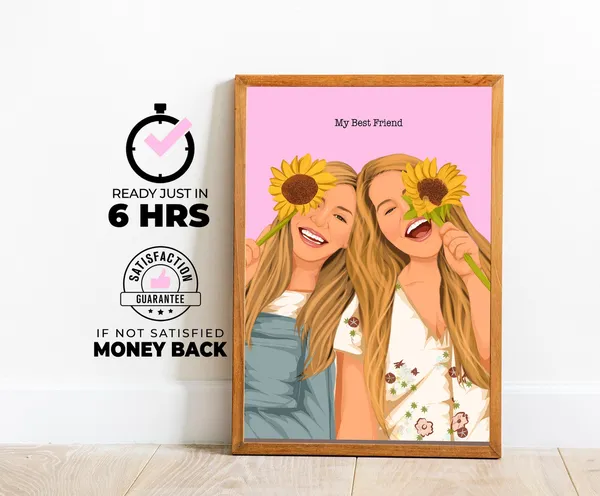 Personalized Best Friend Portrait, Minimal Friendship Gift